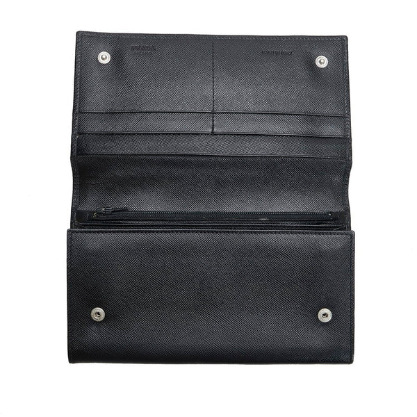 プラダ サフィアーノ 三角ロゴプレート 二つ折り財布 M608 ブラック レザー レディース PRADA 【中古】