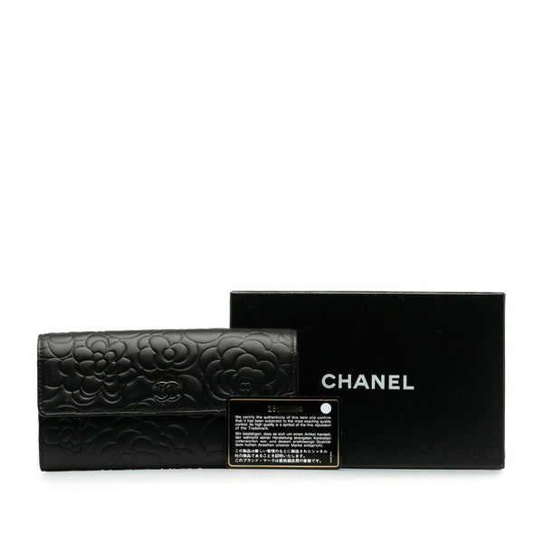 シャネル カメリア ココマーク 長財布 ブラック ラムスキン レディース CHANEL 【中古】