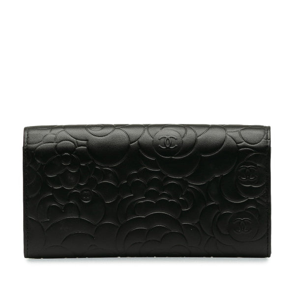シャネル カメリア ココマーク 長財布 ブラック ラムスキン レディース CHANEL 【中古】