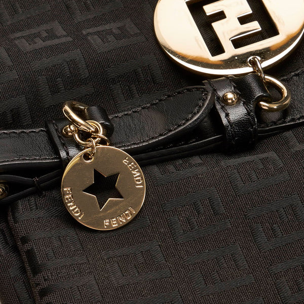 フェンディ ズッキーノ トートバッグ ショルダーバッグ 8BH215 ブラック シルバー キャンバス レザー レディース FENDI 【中古】