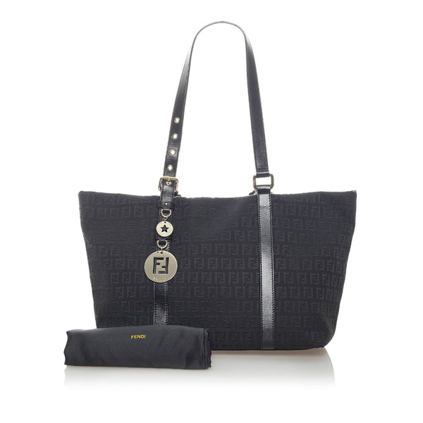 フェンディ ズッキーノ トートバッグ ショルダーバッグ 8BH215 ブラック シルバー キャンバス レザー レディース FENDI 【中古】
