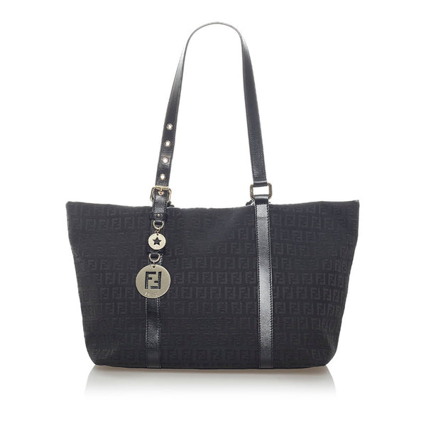 フェンディ ズッキーノ トートバッグ ショルダーバッグ 8BH215 ブラック シルバー キャンバス レザー レディース FENDI 【中古】