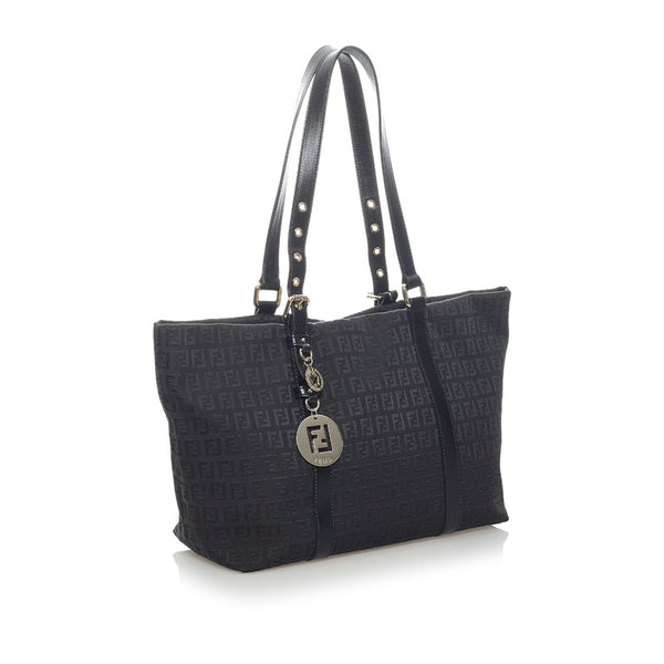 フェンディ ズッキーノ トートバッグ ショルダーバッグ 8BH215 ブラック シルバー キャンバス レザー レディース FENDI 【中古】