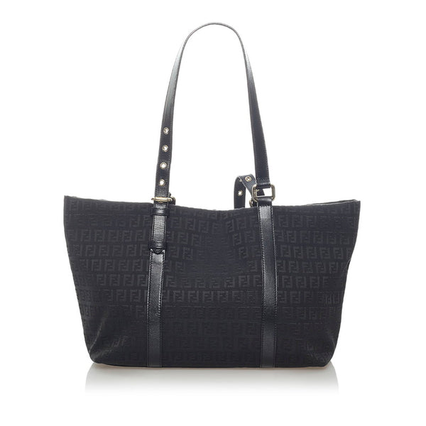 フェンディ ズッキーノ トートバッグ ショルダーバッグ 8BH215 ブラック シルバー キャンバス レザー レディース FENDI 【中古】