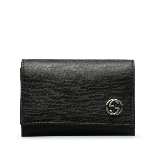 グッチ インターロッキングG 名刺入れ カードケース 306717 ブラック レザー メンズ GUCCI 【中古】