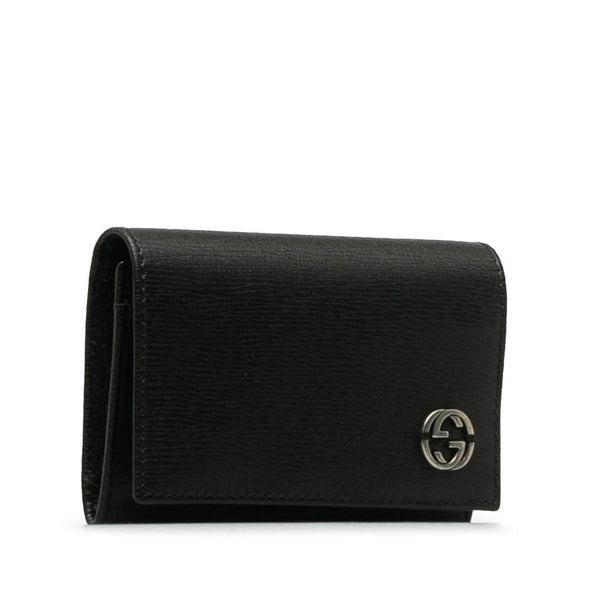 グッチ インターロッキングG 名刺入れ カードケース 306717 ブラック レザー メンズ GUCCI 【中古】