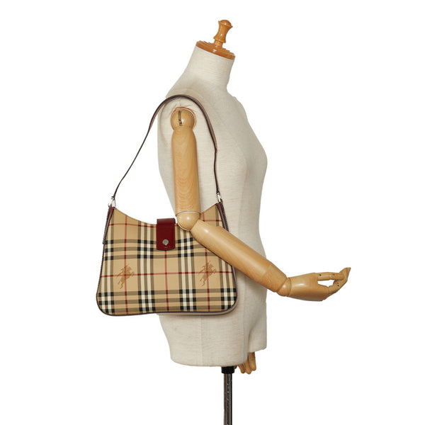 バーバリー ノバチェック シャドーホース ワンショルダーバッグ ハンドバッグ ベージュ レッド レザー レディース BURBERRY 【中古】