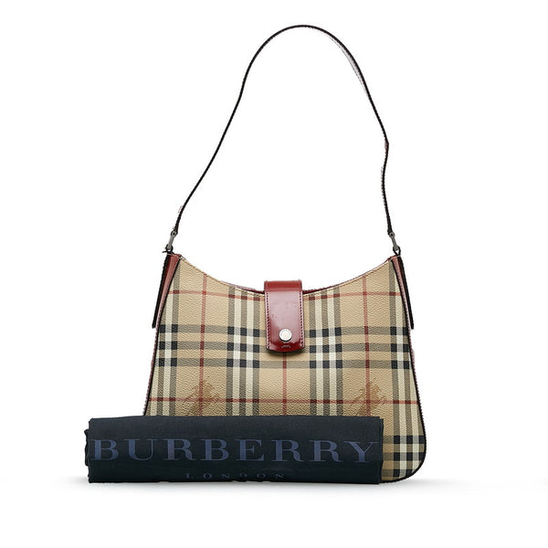 バーバリー ノバチェック シャドーホース ワンショルダーバッグ ハンドバッグ ベージュ レッド レザー レディース BURBERRY 【中古】