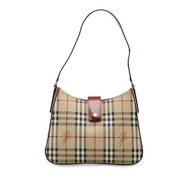 バーバリー ノバチェック シャドーホース ワンショルダーバッグ ハンドバッグ ベージュ レッド レザー レディース BURBERRY 【中古】