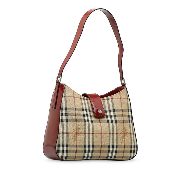 バーバリー ノバチェック シャドーホース ワンショルダーバッグ ハンドバッグ ベージュ レッド レザー レディース BURBERRY 【中古】