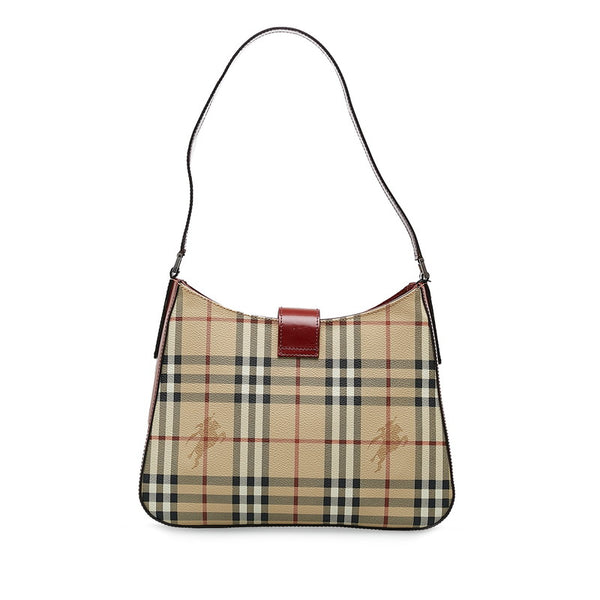 バーバリー ノバチェック シャドーホース ワンショルダーバッグ ハンドバッグ ベージュ レッド レザー レディース BURBERRY 【中古】