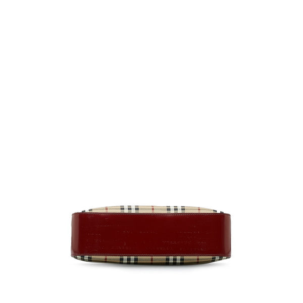 バーバリー ノバチェック シャドーホース ワンショルダーバッグ ハンドバッグ ベージュ レッド レザー レディース BURBERRY 【中古】