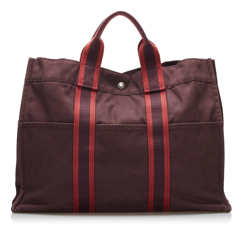エルメス フールトゥMM ハンドバッグ ワインレッド ブラウン キャンバス レディース HERMES 【中古】