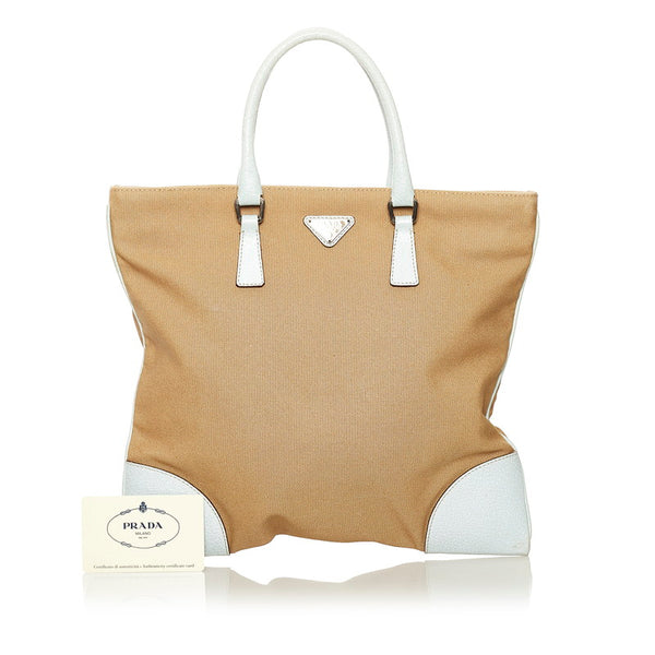 プラダ ハンドバッグ BN0073 ベージュ アイスブルー キャンバス レザー レディース PRADA 【中古】