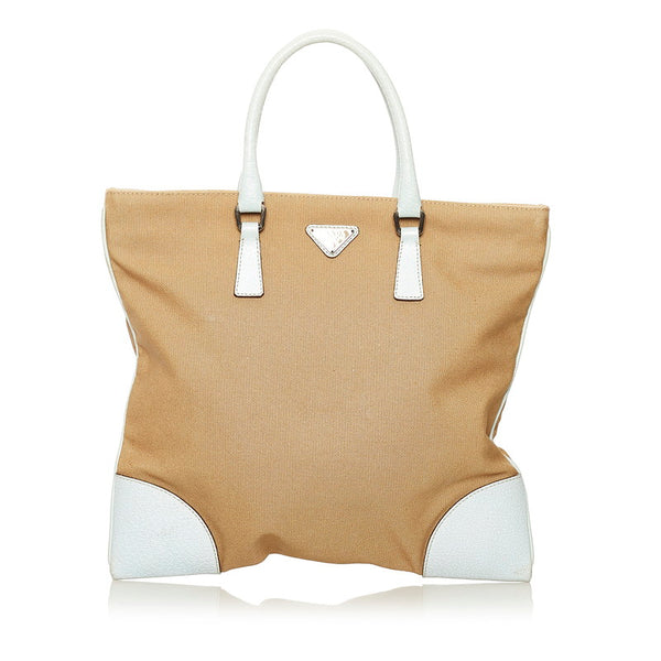 プラダ ハンドバッグ BN0073 ベージュ アイスブルー キャンバス レザー レディース PRADA 【中古】