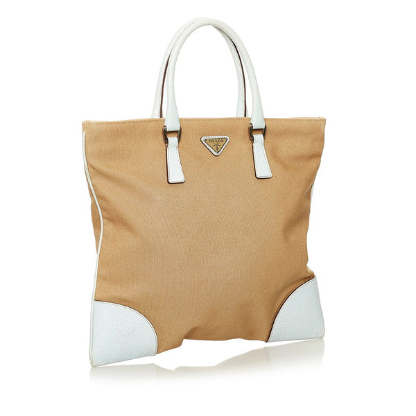 プラダ ハンドバッグ BN0073 ベージュ アイスブルー キャンバス レザー レディース PRADA 【中古】