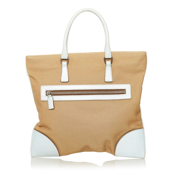プラダ ハンドバッグ BN0073 ベージュ アイスブルー キャンバス レザー レディース PRADA 【中古】