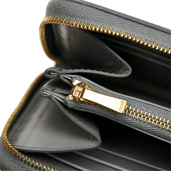 セリーヌ ラージ ジップドウォレット 長財布 ラウンドファスナー グレー グレインカーフレザー レディース CELINE 【中古】