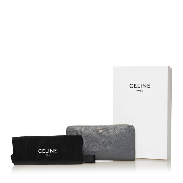 セリーヌ ラージ ジップドウォレット 長財布 ラウンドファスナー グレー グレインカーフレザー レディース CELINE 【中古】
