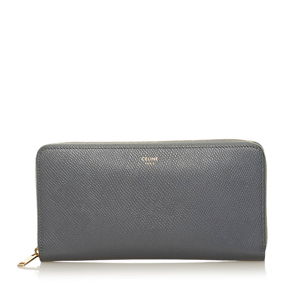 セリーヌ ラージ ジップドウォレット 長財布 ラウンドファスナー グレー グレインカーフレザー レディース CELINE 【中古】