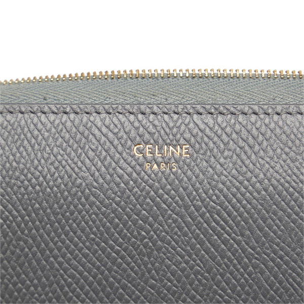 セリーヌ ラージ ジップドウォレット 長財布 ラウンドファスナー グレー グレインカーフレザー レディース CELINE 【中古】