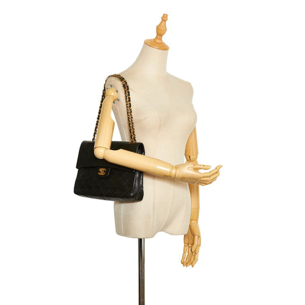 シャネル マトラッセ ダブルフラップ ゴールド金具 チェーン ショルダーバッグ  ブラック ラムスキン レザー レディース CHANEL 【中古】