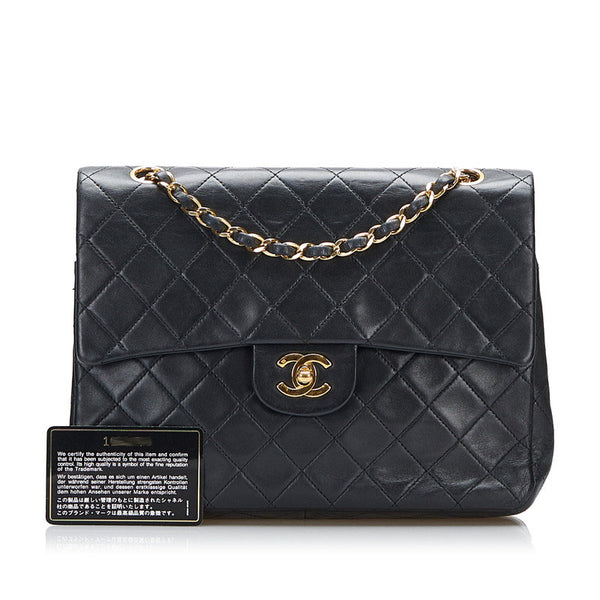 シャネル マトラッセ ダブルフラップ ゴールド金具 チェーン ショルダーバッグ  ブラック ラムスキン レザー レディース CHANEL 【中古】
