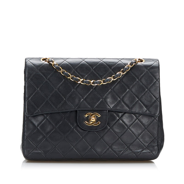 シャネル マトラッセ ダブルフラップ ゴールド金具 チェーン ショルダーバッグ  ブラック ラムスキン レザー レディース CHANEL 【中古】