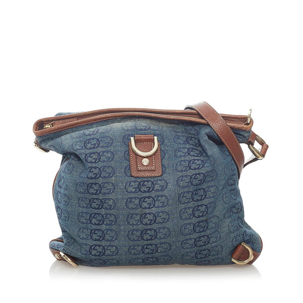 グッチ インターロッキング アビー 斜め掛け ショルダーバッグ 131326 ブルー コットンデニム レザー レディース GUCCI 【中古】