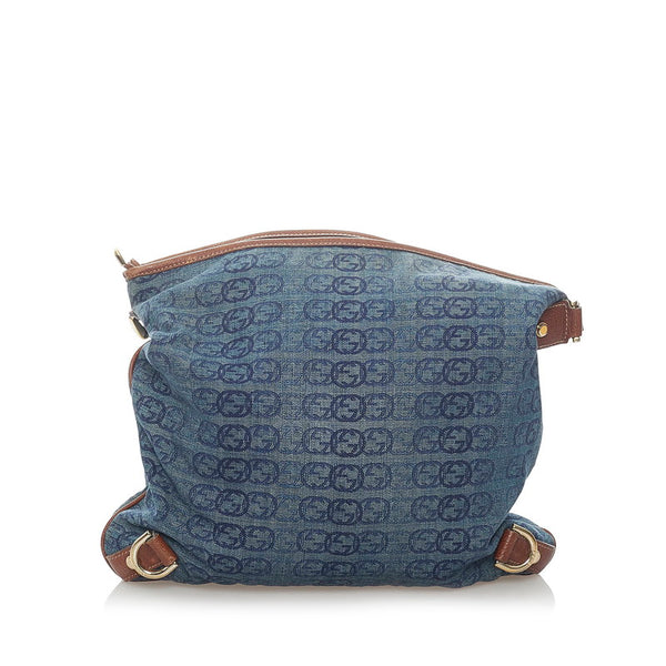 グッチ インターロッキング アビー 斜め掛け ショルダーバッグ 131326 ブルー コットンデニム レザー レディース GUCCI 【中古】