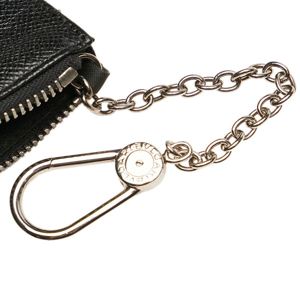 ブルガリ コインケース マルチフラットポーチ ブラック シルバー レザー メンズ BVLGARI 【中古】