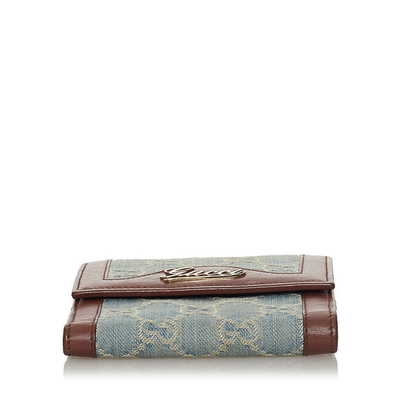グッチ GGキャンバス 二つ折り財布 282412 ブルー ブラウン デニム レザー レディース GUCCI 【中古】