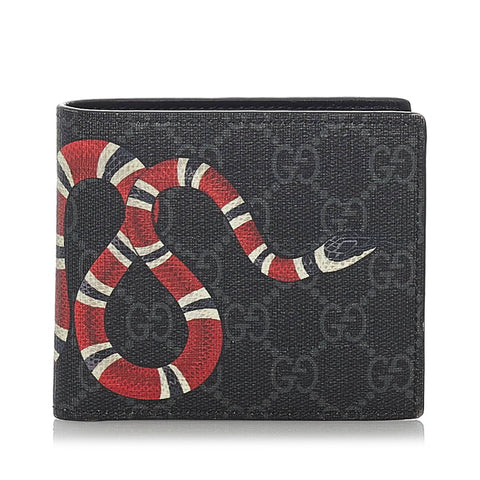 グッチ GGスプリーム キングスネーク  451266 ブラック PVC レザー 二つ折り財布 メンズ GUCCI 【中古】