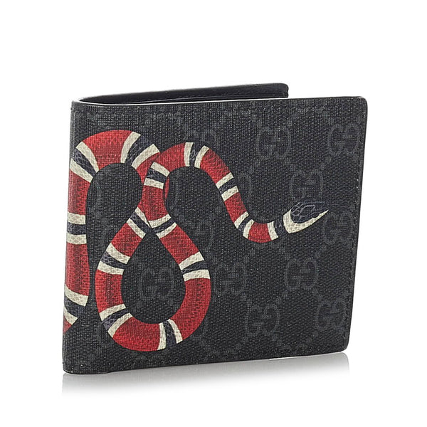 グッチ GGスプリーム キングスネーク  451266 ブラック PVC レザー 二つ折り財布 メンズ GUCCI 【中古】