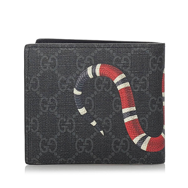 グッチ GGスプリーム キングスネーク  451266 ブラック PVC レザー 二つ折り財布 メンズ GUCCI 【中古】