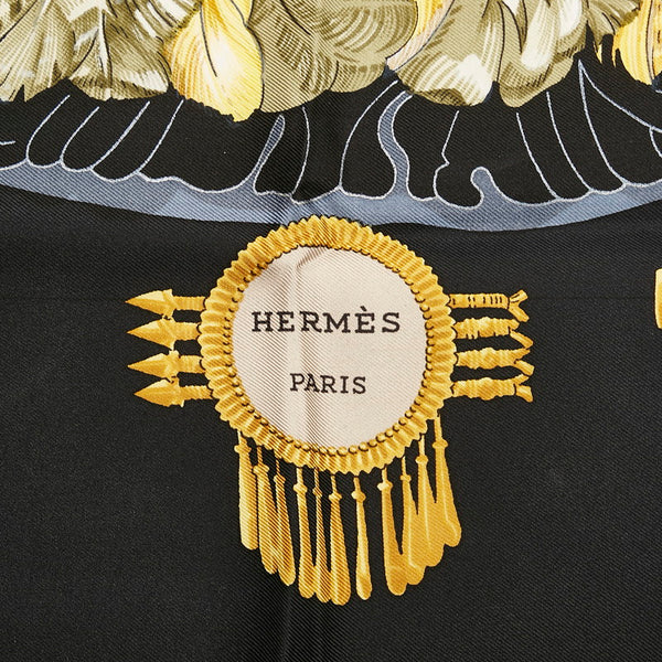 エルメス カレ90 大仏 仏像 カーニバル スカーフ ブラック ゴールド マルチカラー シルク レディース HERMES 【中古】