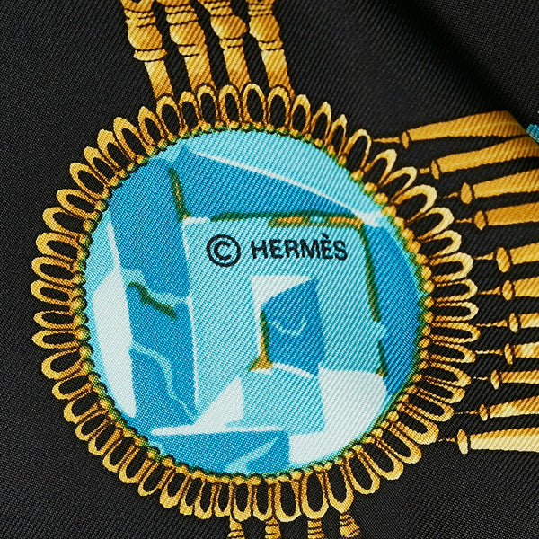 エルメス カレ90 大仏 仏像 カーニバル スカーフ ブラック ゴールド マルチカラー シルク レディース HERMES 【中古】