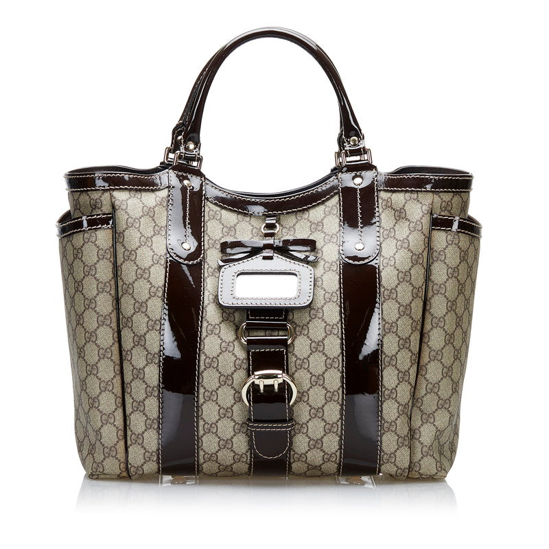 グッチ GGスプリーム トートバッグ 203517 ベージュ ブラウン PVC レザー エナメル レディース GUCCI 【中古】