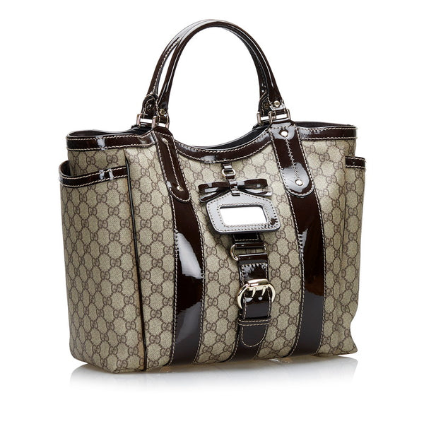 グッチ GGスプリーム トートバッグ 203517 ベージュ ブラウン PVC レザー エナメル レディース GUCCI 【中古】