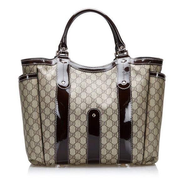 グッチ GGスプリーム トートバッグ 203517 ベージュ ブラウン PVC レザー エナメル レディース GUCCI 【中古】