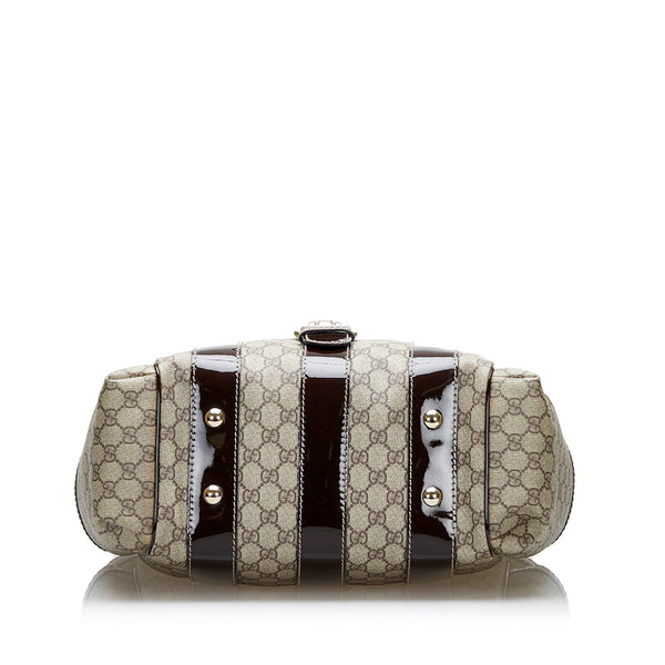 グッチ GGスプリーム トートバッグ 203517 ベージュ ブラウン PVC レザー エナメル レディース GUCCI 【中古】