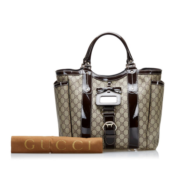 グッチ GGスプリーム トートバッグ 203517 ベージュ ブラウン PVC レザー エナメル レディース GUCCI 【中古】