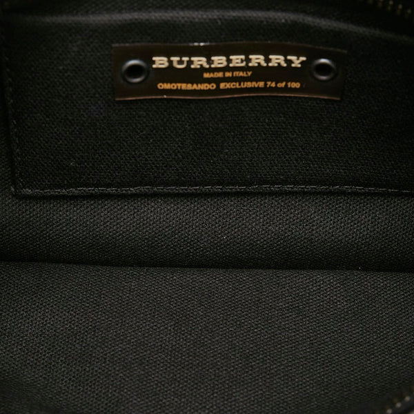 バーバリー チェック クラッチバッグ ブルー ブラック キャンバス レザー レディース BURBERRY 【中古】