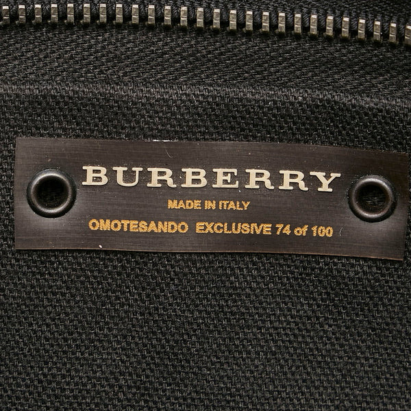 バーバリー チェック クラッチバッグ ブルー ブラック キャンバス レザー レディース BURBERRY 【中古】