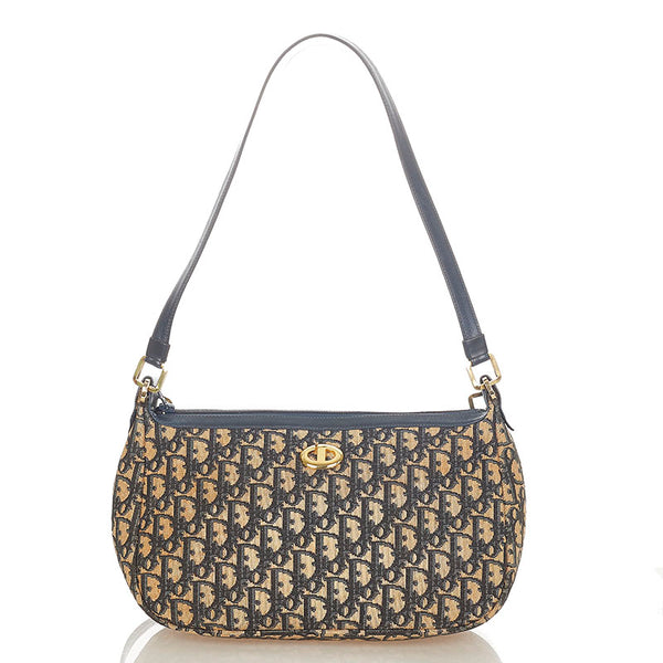 クリスチャンディオール トロッター ブラウン ネイビー キャンバス レザー ハンドバッグ レディース Christian Dior 【中古】