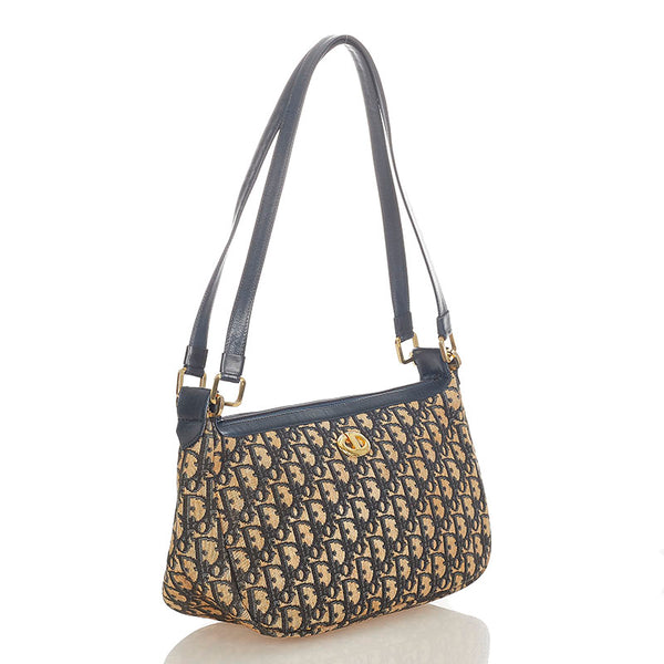 クリスチャンディオール トロッター ブラウン ネイビー キャンバス レザー ハンドバッグ レディース Christian Dior 【中古】