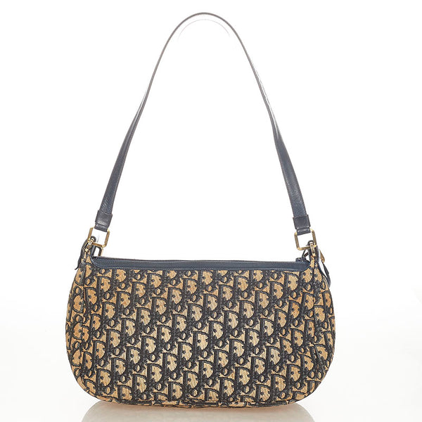 クリスチャンディオール トロッター ブラウン ネイビー キャンバス レザー ハンドバッグ レディース Christian Dior 【中古】