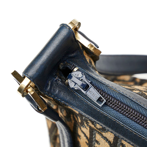 クリスチャンディオール トロッター ブラウン ネイビー キャンバス レザー ハンドバッグ レディース Christian Dior 【中古】