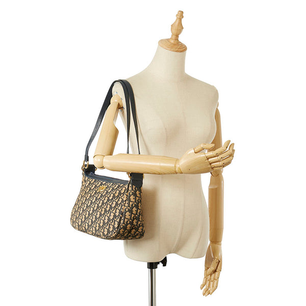 クリスチャンディオール トロッター ブラウン ネイビー キャンバス レザー ハンドバッグ レディース Christian Dior 【中古】