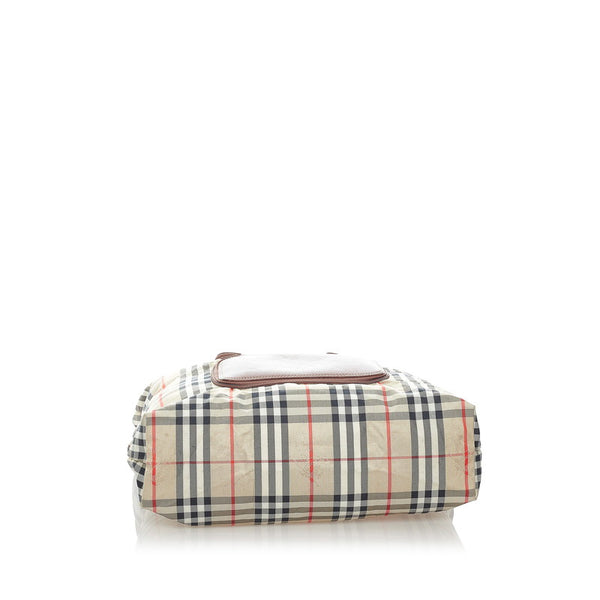 バーバリー ノバチェック シャドーホース 折りたたみ式 トートバッグ  ベージュ キャンバス レザー レディース BURBERRY 【中古】
